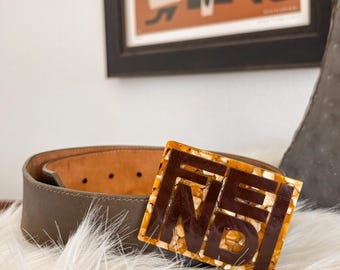 Vintage Fendi Gold Leather Belt With FF Buckle – Size 38  display picture 1