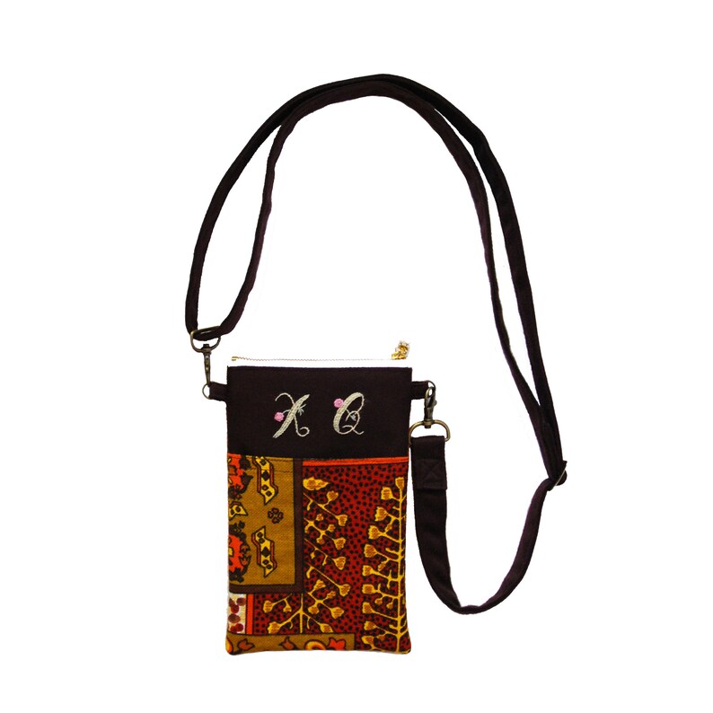 Crossbody Phone Pouch,Fabric Phone Purse,Crossbody Wallet,Crossbody Makeup Bag,Woman Lady Purse,Monogram Phone Bag,Embroidery Art Deco