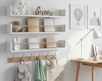 Estantes flotantes blancos, decoración infantil escandinava, estantería infantil