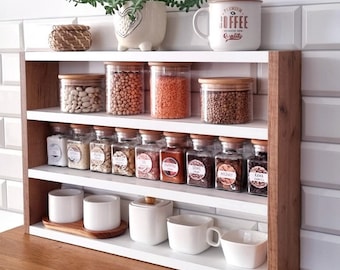 Kitchen Counter Shelf, Countertop Spice Rack, Kitchen Countertop Shelf, Shelf Rack Counter Top Organizer, Modern Farmhouse Kitchen Decor