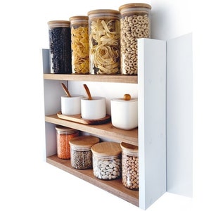 Estante para especias colgante, estante para especias de montaje en pared, estante grande para especias para pared, estante flotante para especias de cocina de granja, estante para especias con soporte para pared