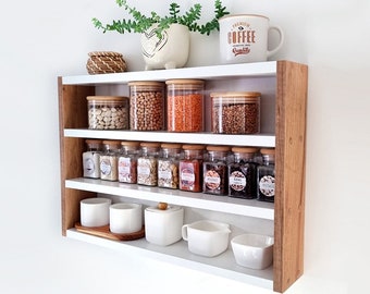 Hanging Spice Rack, Wall Mount Spice Shelf, Large Spice Rack for Wall, Floating Farmhouse Kitchen Spice Rack, Wall Spice Holder Spice Shelf