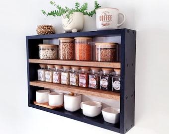 Hanging Spice Rack, Wall Mount Spice Shelf, Large Spice Rack for Wall, Floating Farmhouse Kitchen Spice Rack, Wall Spice Holder Spice Shelf