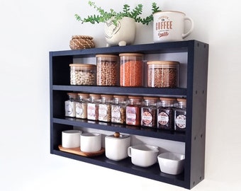 Hanging Spice Rack, Wall Mount Spice Shelf, Large Spice Rack for Wall, Floating Farmhouse Kitchen Spice Rack, Wall Spice Holder Spice Shelf