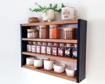 Hanging Spice Rack, Wall Mount Spice Shelf, Large Spice Rack for Wall, Floating Farmhouse Kitchen Spice Rack, Wall Spice Holder Spice Shelf