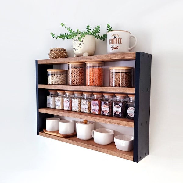 Hanging Spice Rack, Wall Mount Spice Shelf, Large Spice Rack for Wall, Floating Farmhouse Kitchen Spice Rack, Wall Spice Holder Spice Shelf