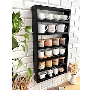 Estante para especias colgante, estante para especias de montaje en pared, estante grande para especias para pared, estante flotante para especias de cocina de granja, estante para especias con soporte para pared