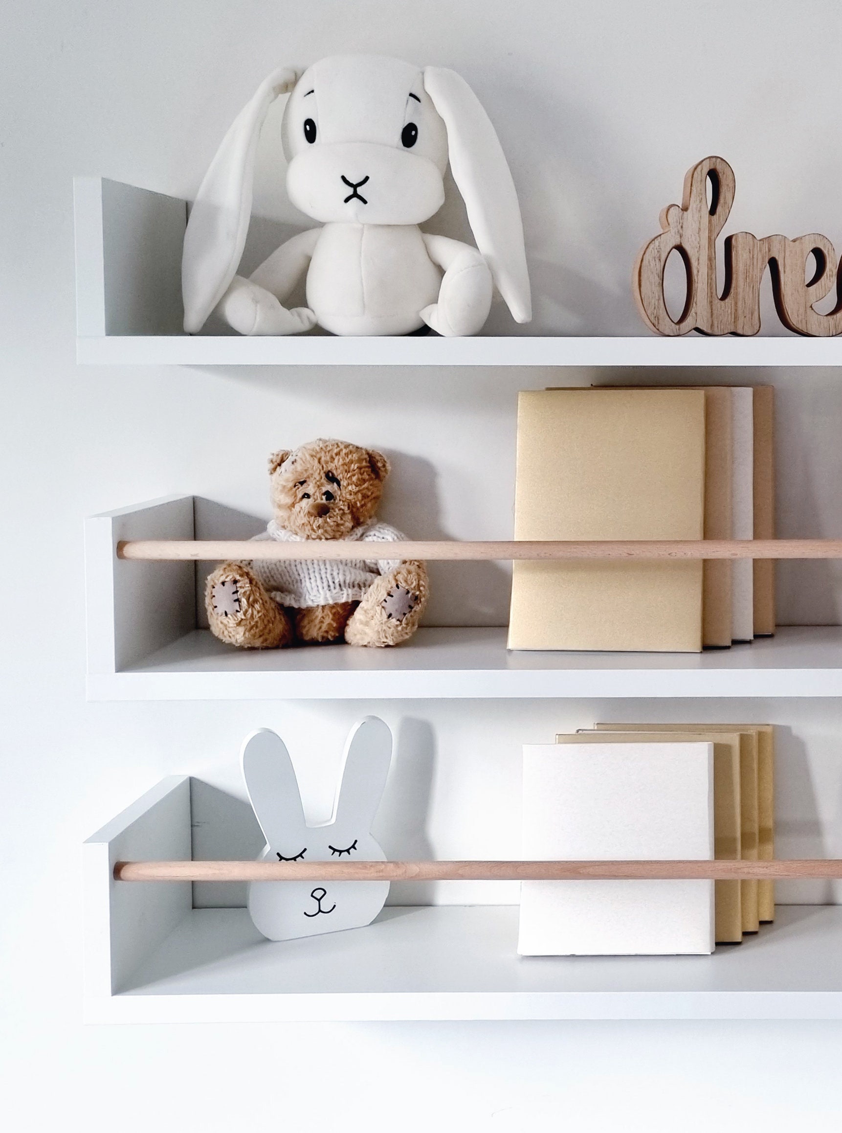 White Floating Shelves Nursery, Scandinavian Shelves for Girls Room, Cute Floating Shelf With
