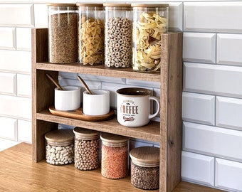 Kitchen Counter Shelf, Countertop Spice Rack, Kitchen Countertop Shelf, Shelf Rack Counter Top Organizer, Modern Farmhouse Kitchen Decor