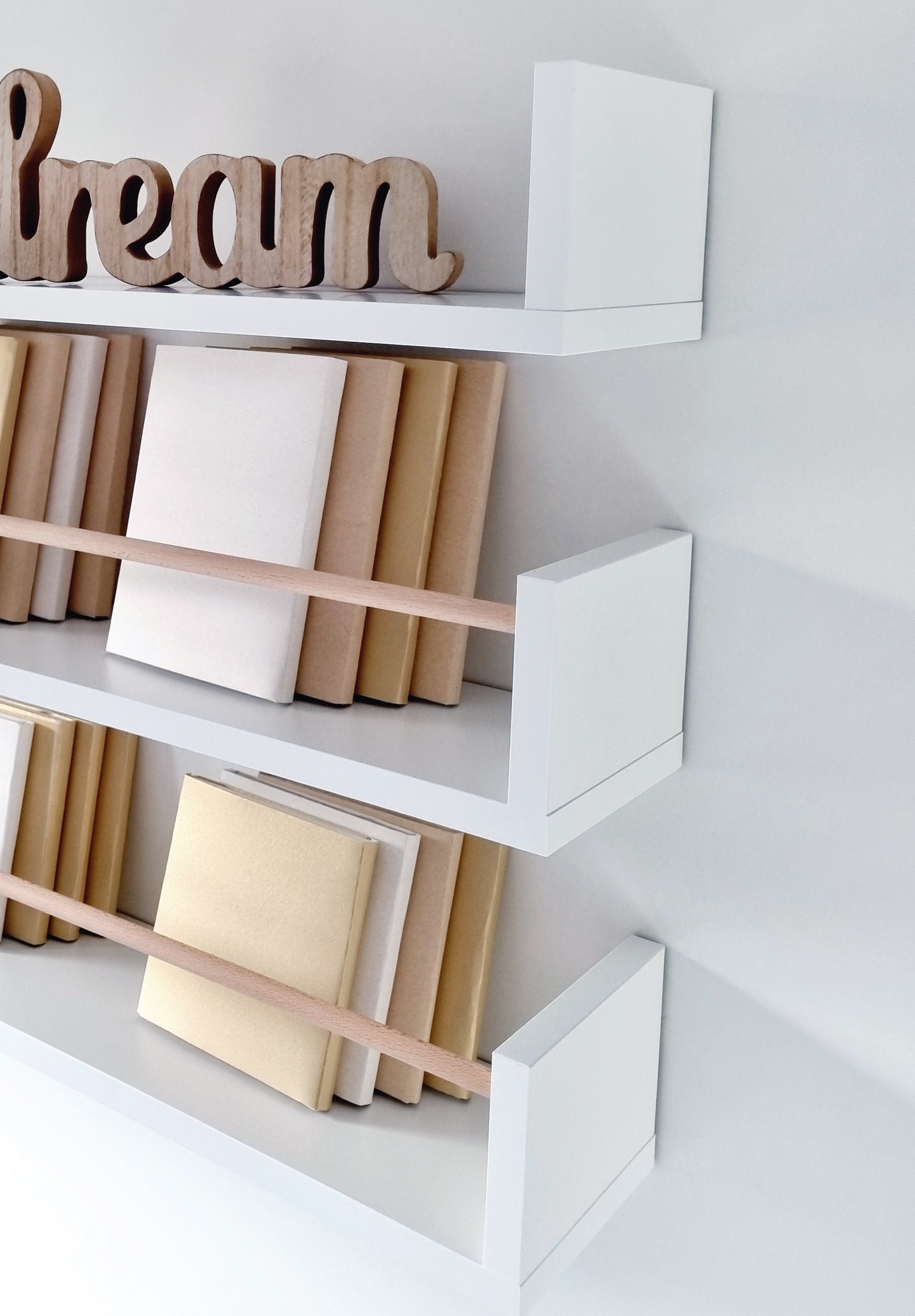 MXCSE Floating Bookshelves For Kids - 16 Inch Pine Wood Wall Mounted Shelves For Nursery & Bedroom