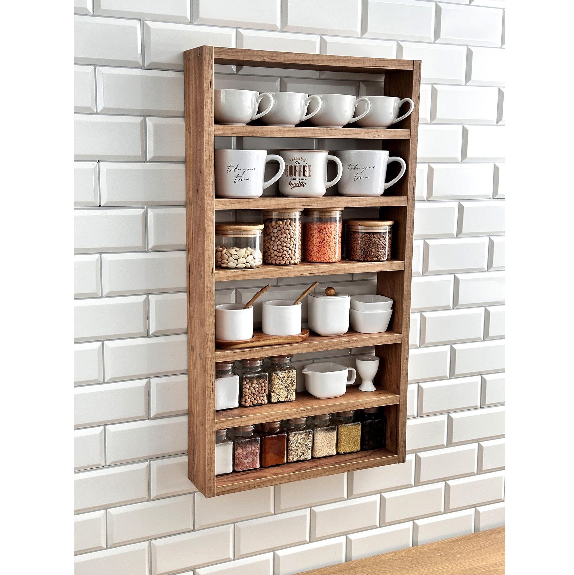 Großes Gewürzregal für die Wand, hängendes Gewürzregal, großes Gewürzregal für die Wand, hängendes Gewürzregal für die Küche, Bauernhausküche, Wandgewürzhalter für die Wand