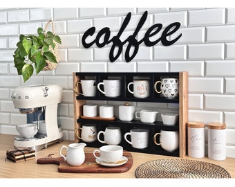 Kaffeebecher-Regal, Tassenständer, Kaffeetassenhalter, Kaffeebecher-Wandregal, Kaffee-Wandregal, Kaffeebecher-Display, Kaffee-Bar-Dekor