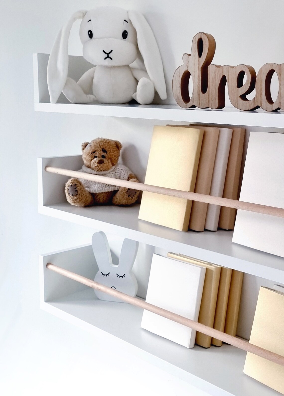 White Floating Shelves Nursery, Scandinavian Shelves for Girls Room