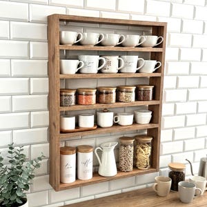 Estante flotante de pared para especias, organizador de cocina estilo rústico para frascos y botellas