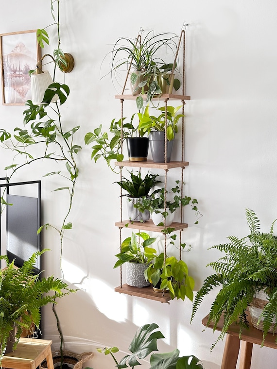 Hanging Rope Shelf, Four-tier shelf, Jute Rope Plant Shelf for Wall, Window Rope Shelf, Statement Shelves, Window Plant Shelf Wall Hanging