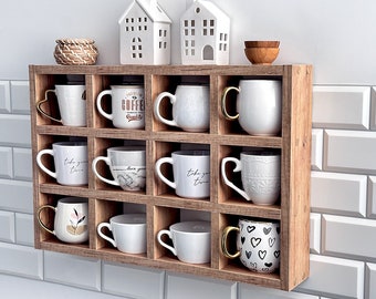 Estante para tazas de café, estante para tazas colgantes, soporte para tazas de café, estante de pared para tazas de café, estante de pared para café, cubículo de exhibición de tazas de café, decoración de cafetería