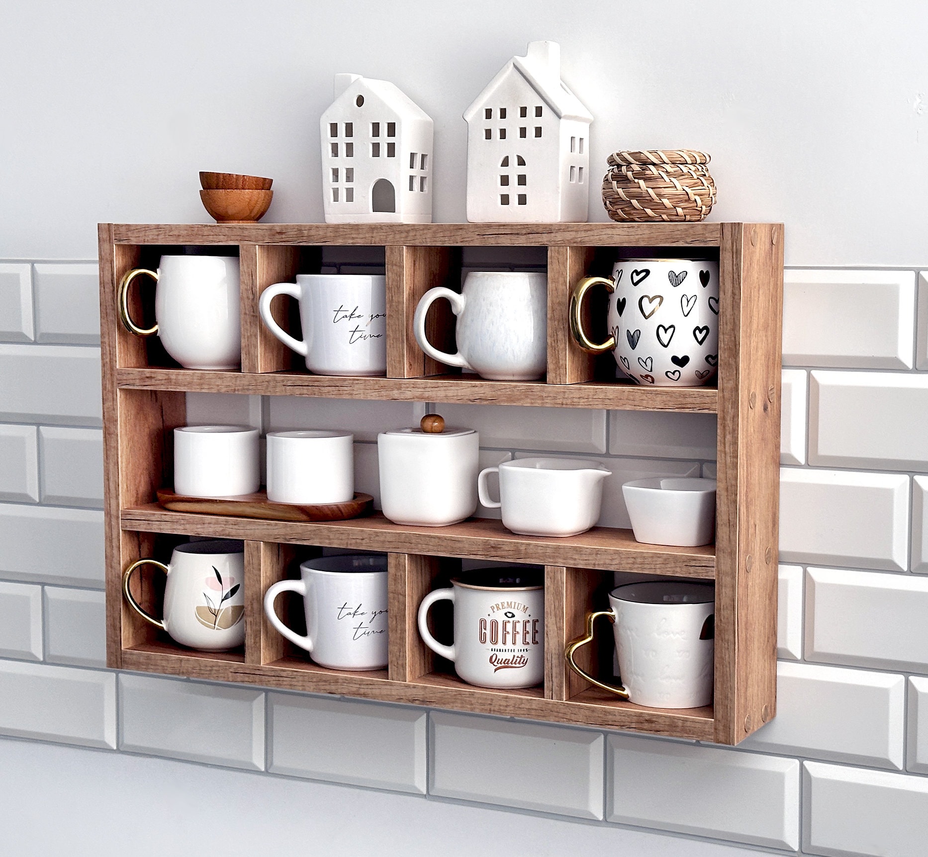 Porte-tasses à Café 2 Niveaux En Rotin Synthétique - Étagère Organisatrice Pour Comptoir Ou Bureau