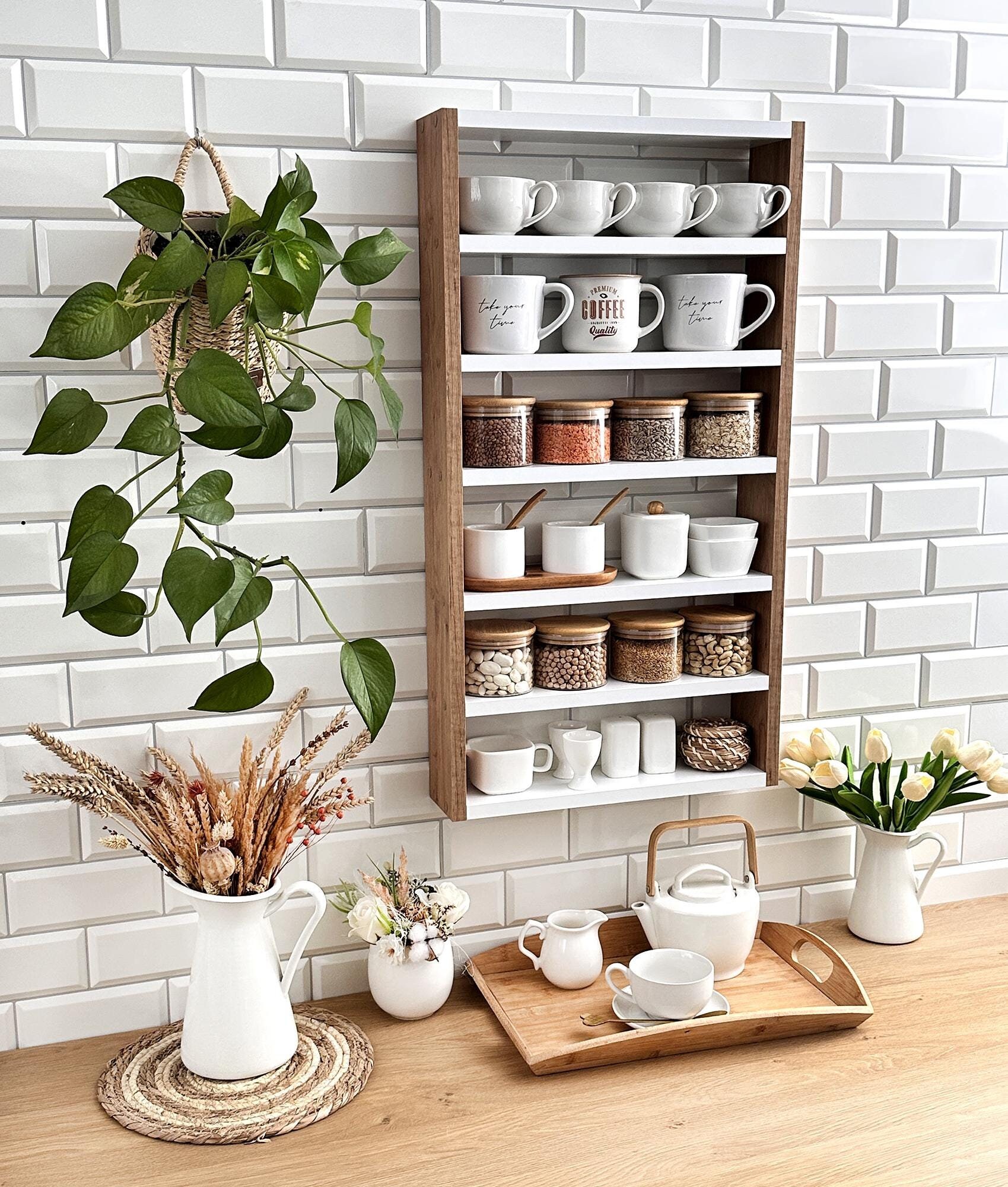 Hanging Spice Rack, Wall Mount Spice Shelf, Large Spice Rack for Wall, Floating Farmhouse Kitchen Spice Rack, Wall Spice Holder Spice Shelf