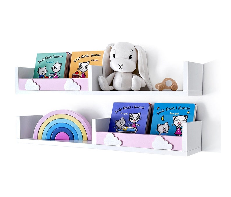 Pink Floating Shelves Nursery, Scandinavian Shelves for Girls Room
