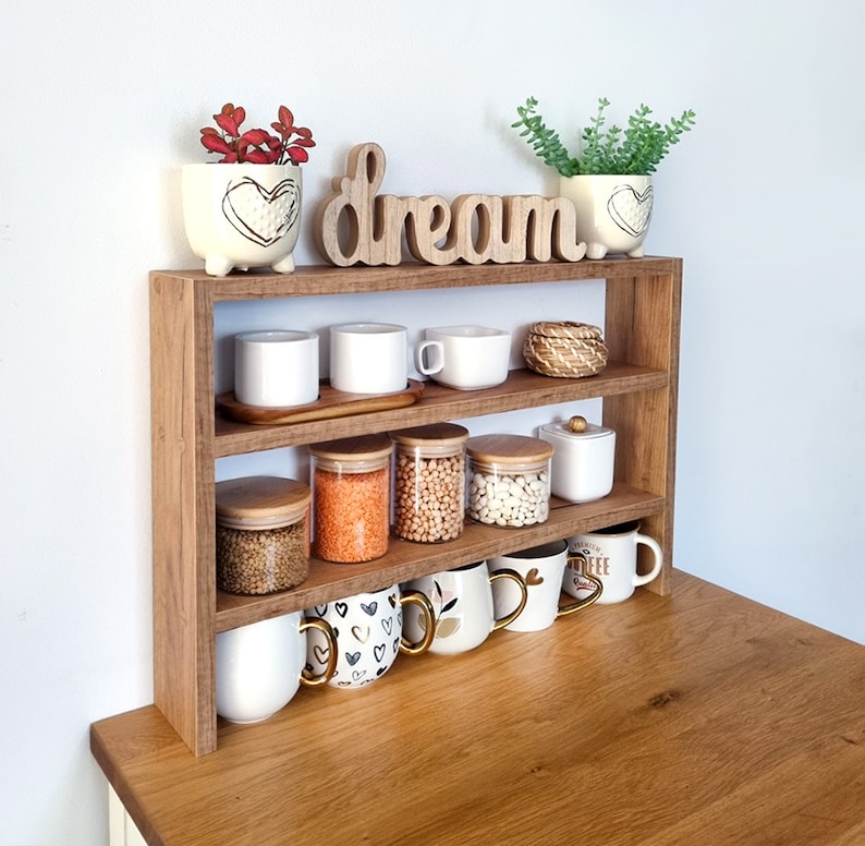 Kitchen Counter Shelf, Countertop Spice Rack, Kitchen Countertop Shelf, Shelf Rack Counter Top Organizer, Modern Farmhouse Kitchen Decor zdjęcie 3