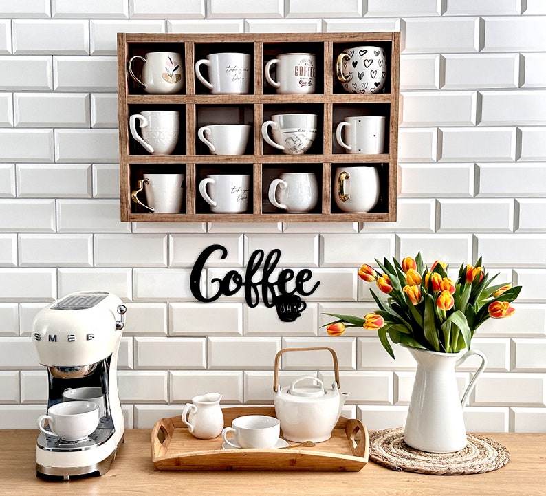 Kaffeetassenregal, Hängetassenregal, Kaffeetassenhalter, Kaffeetassenwandregal, Kaffeewandregal, Kaffeetassen-Display Cubby, Kaffeebar-Dekor Bild 8