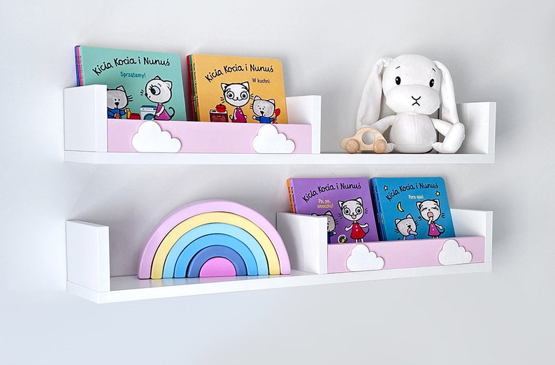 Pink Floating Shelves Nursery, Scandinavian Shelves for Girls Room