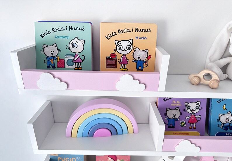 Pink Floating Shelves Nursery, Scandinavian Shelves for Girls Room