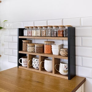 Kitchen Counter Shelf, Countertop Spice Rack, Kitchen Countertop Shelf, Shelf Rack Counter Top Organizer, Modern Farmhouse Kitchen Decor