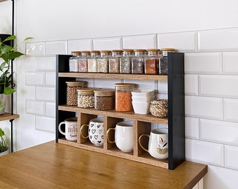 Kitchen Counter Shelf, Countertop Spice Rack, Kitchen Countertop Shelf, Shelf Rack Counter Top Organizer, Modern Farmhouse Kitchen Decor