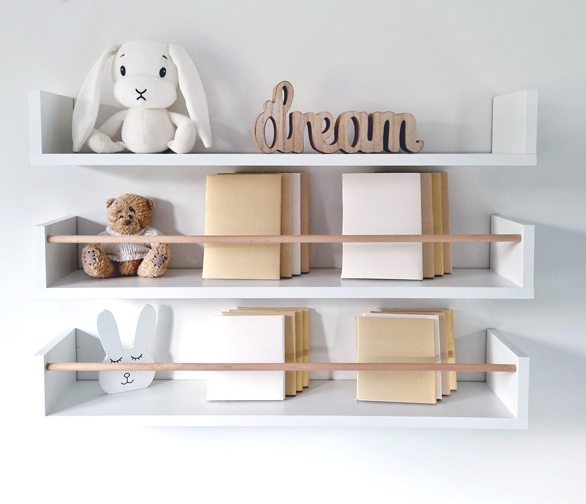 White Floating Shelves Nursery, Scandinavian Shelves for Girls Room