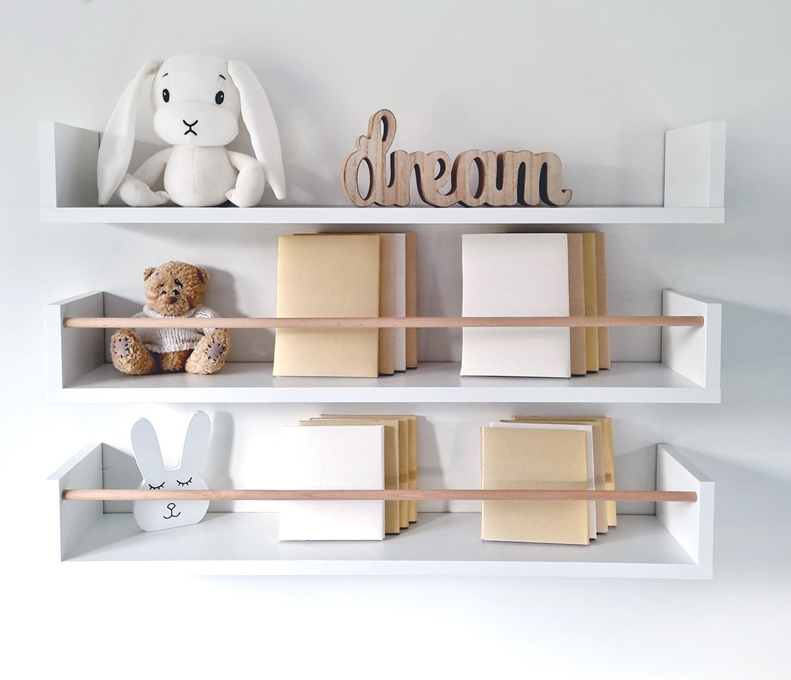 White Floating Shelves Nursery, Scandinavian Shelves for Girls Room, Cute Floating Shelf With