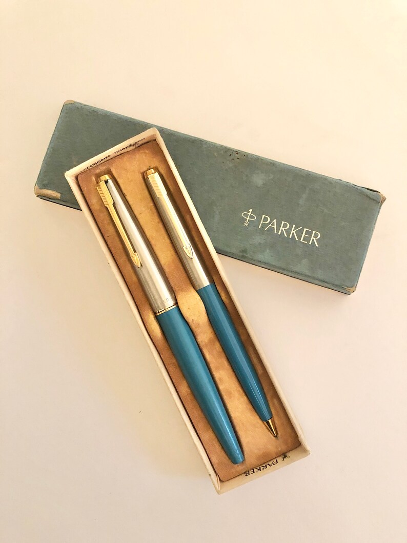 Vintage PARKER 45 rare turquoise fountain pen and pencil set