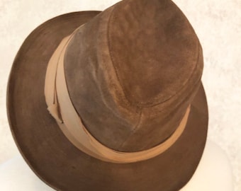 Vintage STETSON sombrero de gamuza marrón para hombre ribbon ribbon rib forro medio fedora como nuevo regalo para él