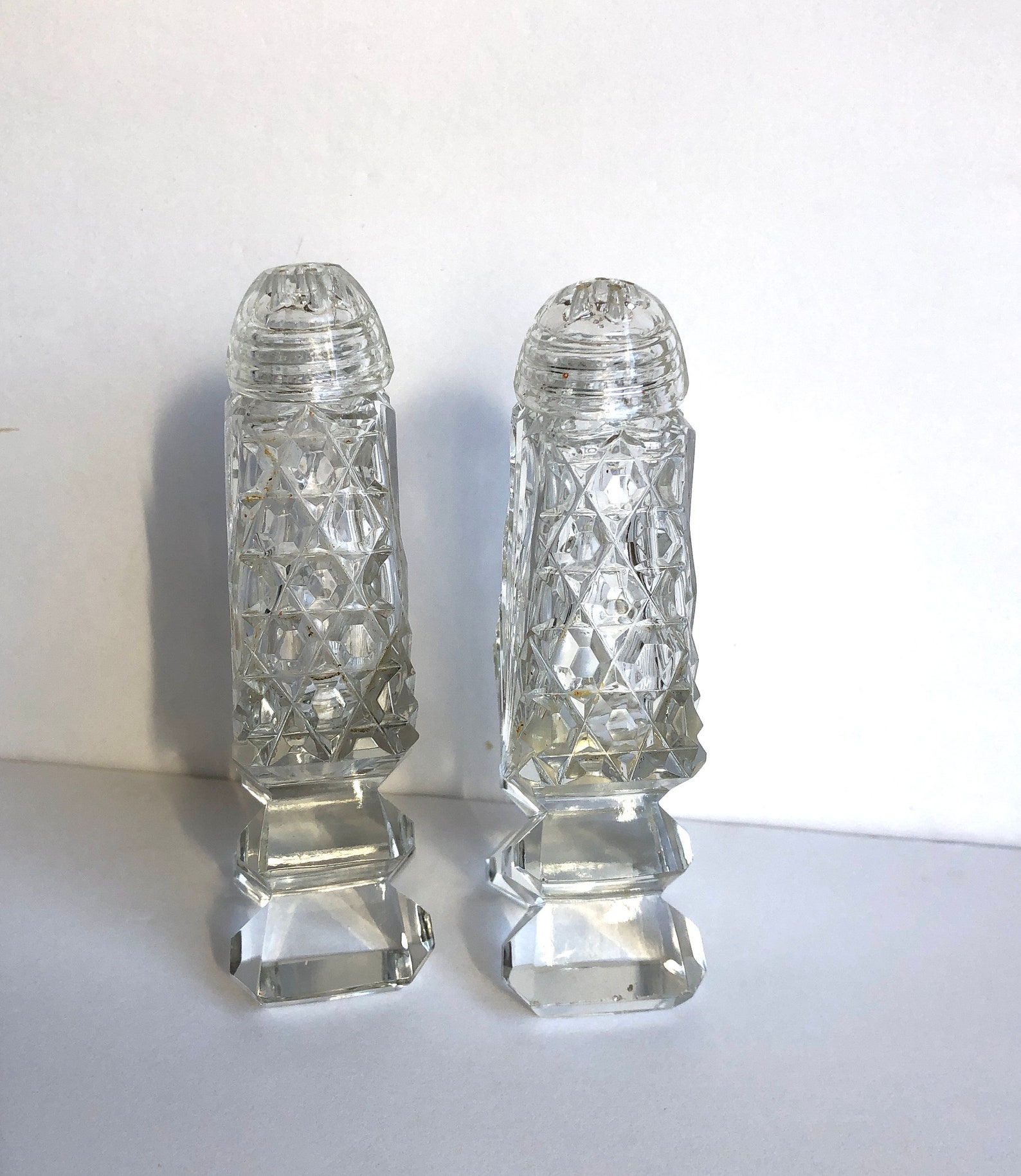 Vintage art deco cut crystal salt and pepper shakers Etsy