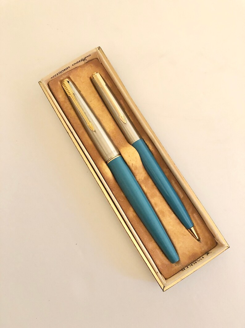 Vintage PARKER 45 rare turquoise fountain pen and pencil set