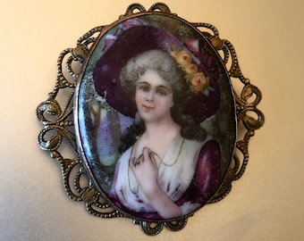 エドワード朝の複製肖像画ブローチ、エナメルとラインストーン - Etsy 日本