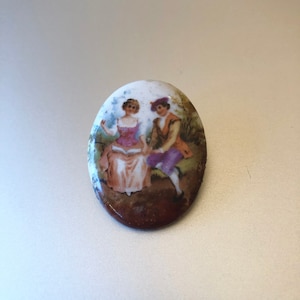 Antique Victorian hand painted romantic courtship scene porcelain; Engagement