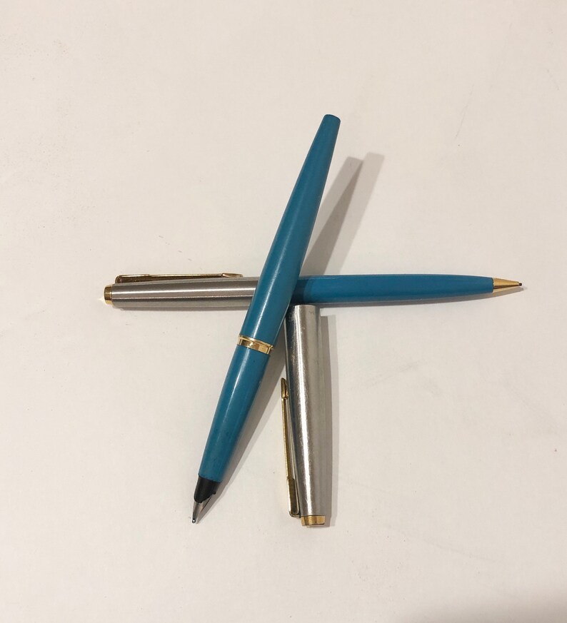 Vintage PARKER 45 rare turquoise fountain pen and pencil set