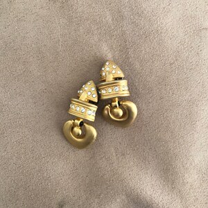 Vintage door knocker clip on earrings matte gold rhinestones
