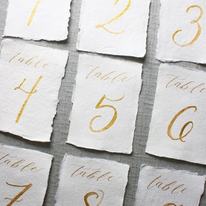 Calligraphy Table Numbers Hand Painted on Handmade Paper