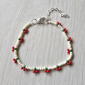 Silver Beaded Cherry Bracelet, Metal Adjustable