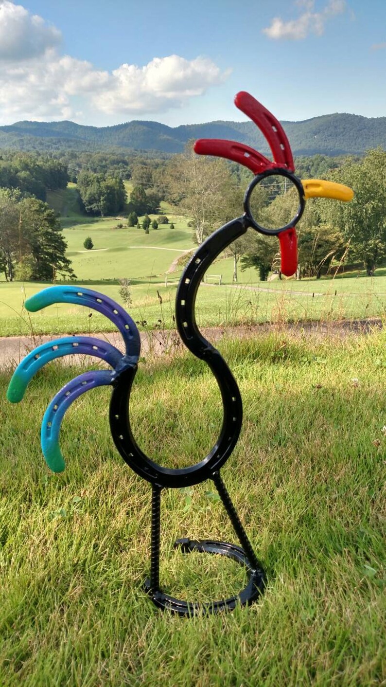 Metal Rooster Yard Art Horseshoe Rooster Metal Rooster Etsy