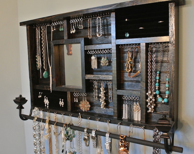 JEWELRY ORGANIZER Rustic Wood Jewelry Organizer With Mirror FREE