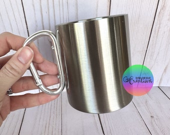 10oz Metallic Silver Carabiner Mug Sublimation Tumbler