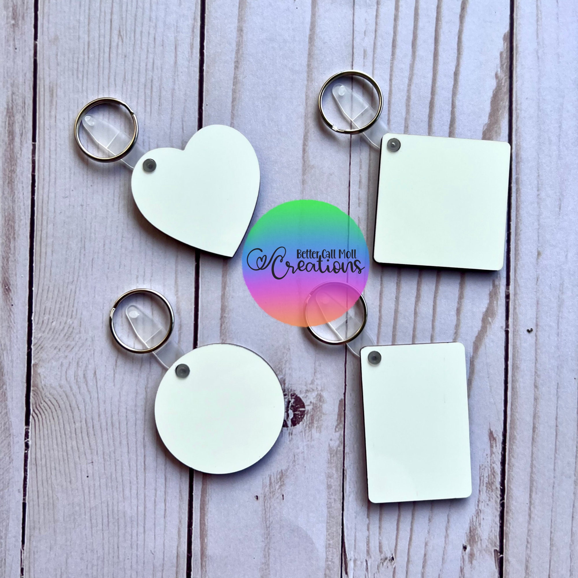 100Pcs MDF Sublimation Blanks Keychain Bulk, Sublimation Keychain Blanks  with Key Ring Double-Sided for DIY 