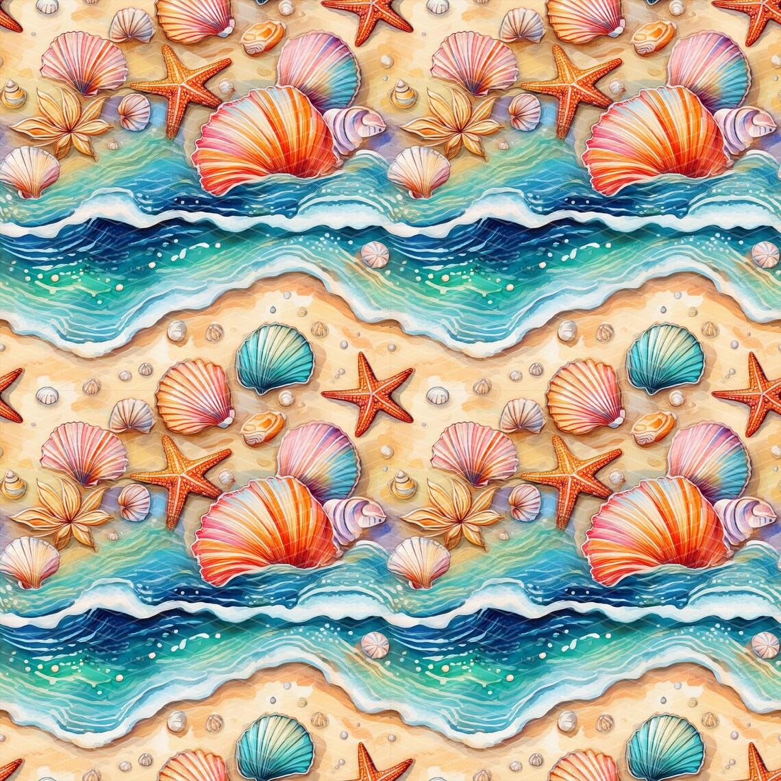 Colorful Beachy Pattern Beach 2 Seamless Pattern PNG | Digital Download - Etsy