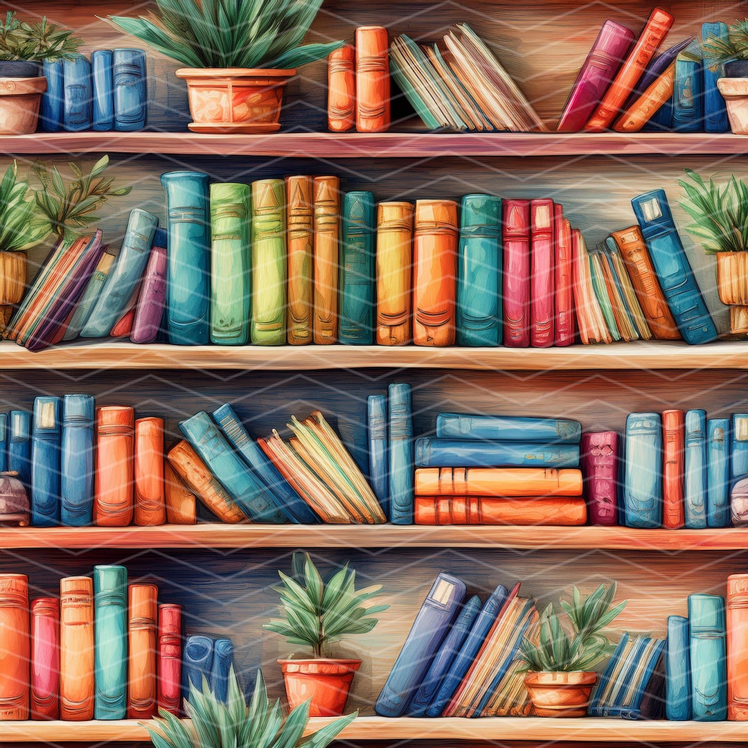 Bookshelf 1 Seamless Pattern PNG | Digital Download - Etsy
