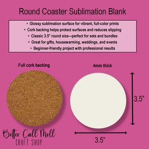 Set of 2 - 3.5 Inch Round Sublimation Coaster Blank, MDF Coaster with Cork Back, DIY Custom Drink Coaster Craft Supply imagem 2