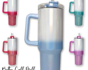40oz Ombre Holographic Shimmer Handle Sublimation Tumbler