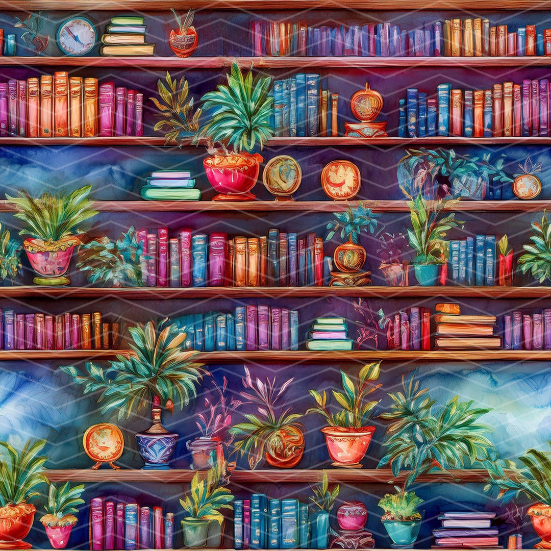 Bookshelf 2 Seamless Pattern PNG | Digital Download - Etsy